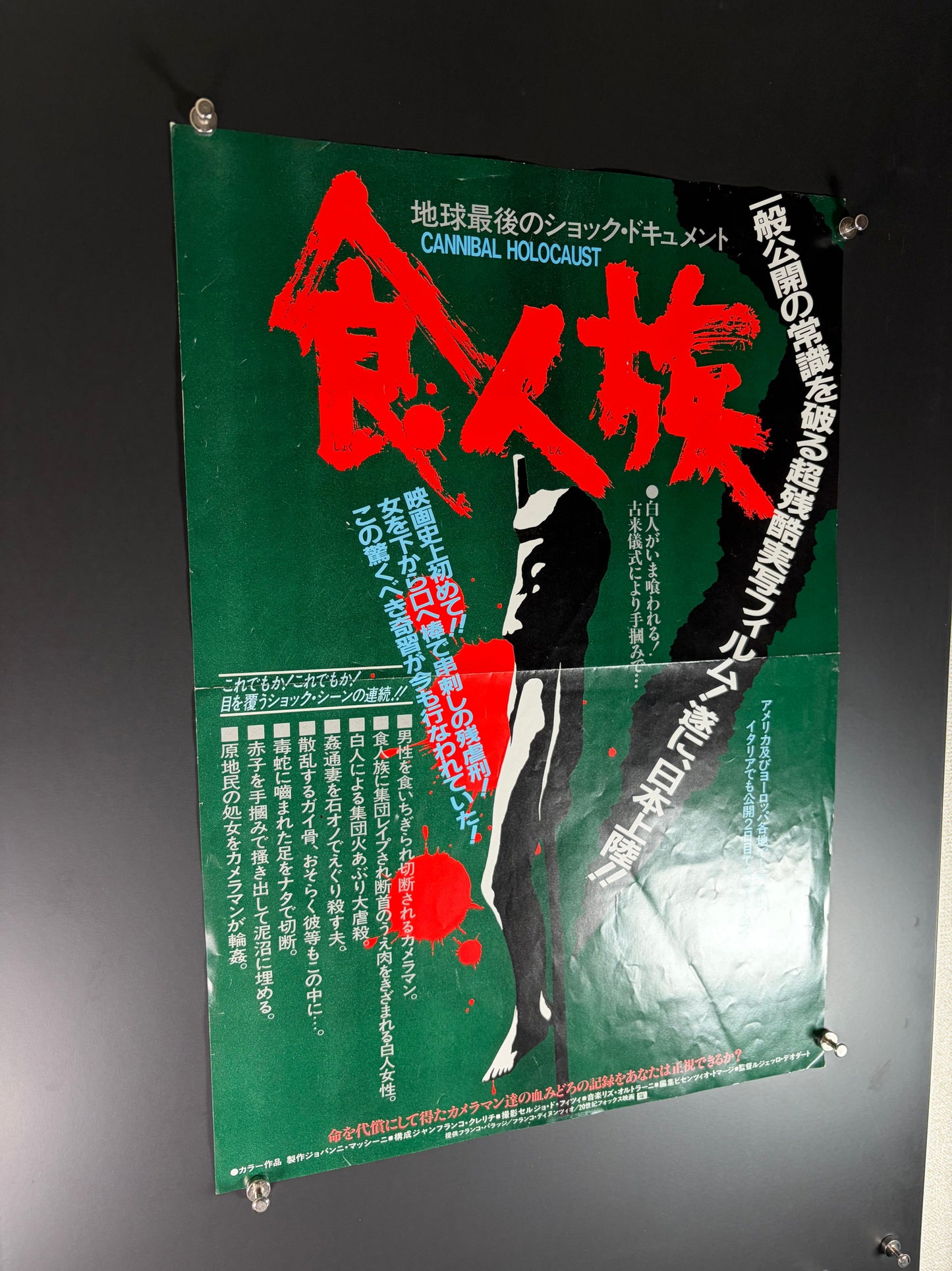 Cannibal Holocaust (1980) Original Japanese B3 Poster - Condition detail 8