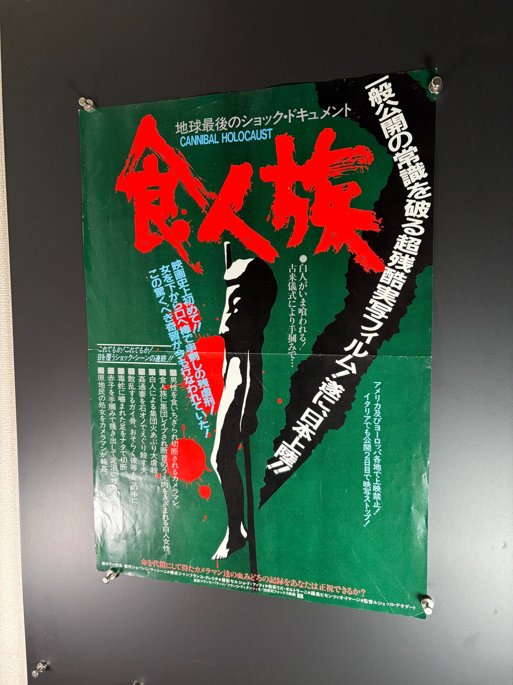 Cannibal Holocaust (1980) Original Japanese B3 Poster - Condition detail 7